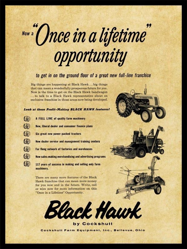 1956 Cockshutt Black Hawk Tractor NEW Metal Sign: 12×16&Prime; New Franchise Promo