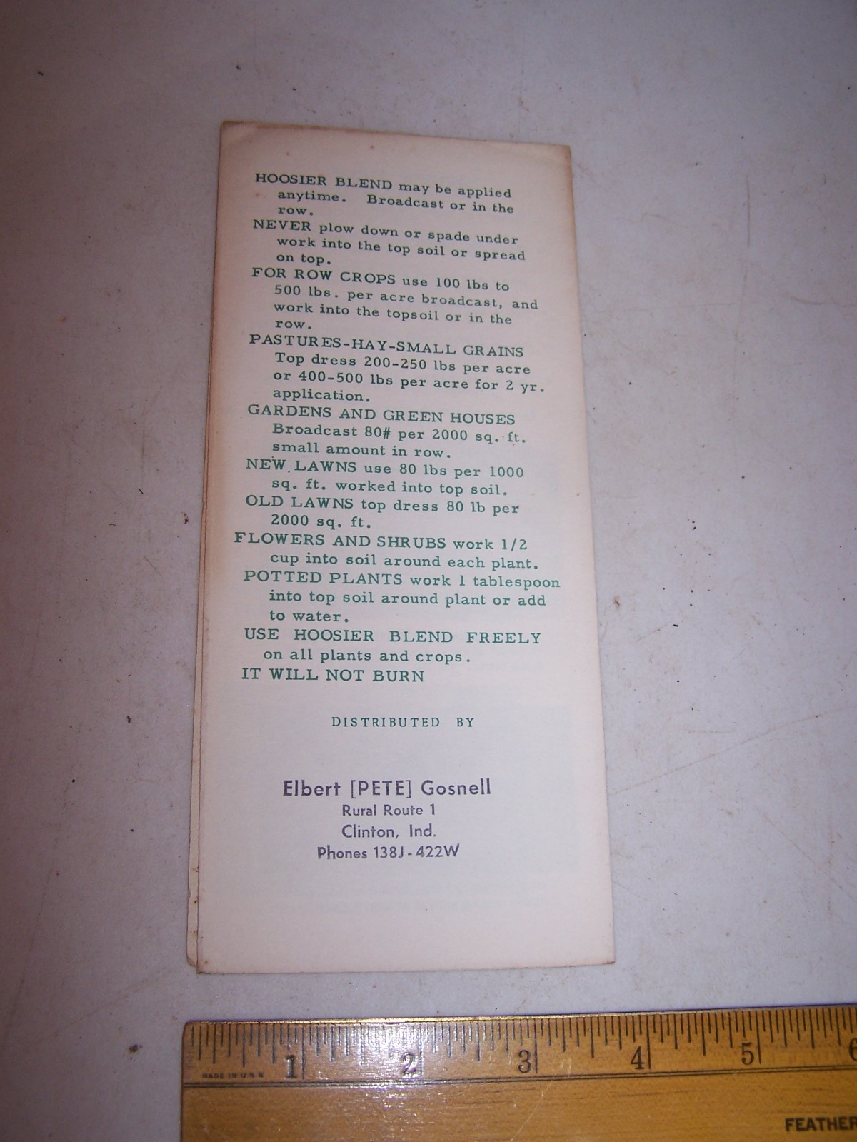 HOOSIER SOIL SERVICE Terre Haute Clinton Indiana ELBERT PETE GOSNELL Fertilizer