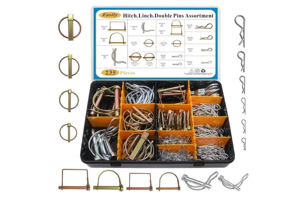 235 PCS Hitch Pins Clip Pins, Linch and PTO Pins for Trailers Tractors Trucks To