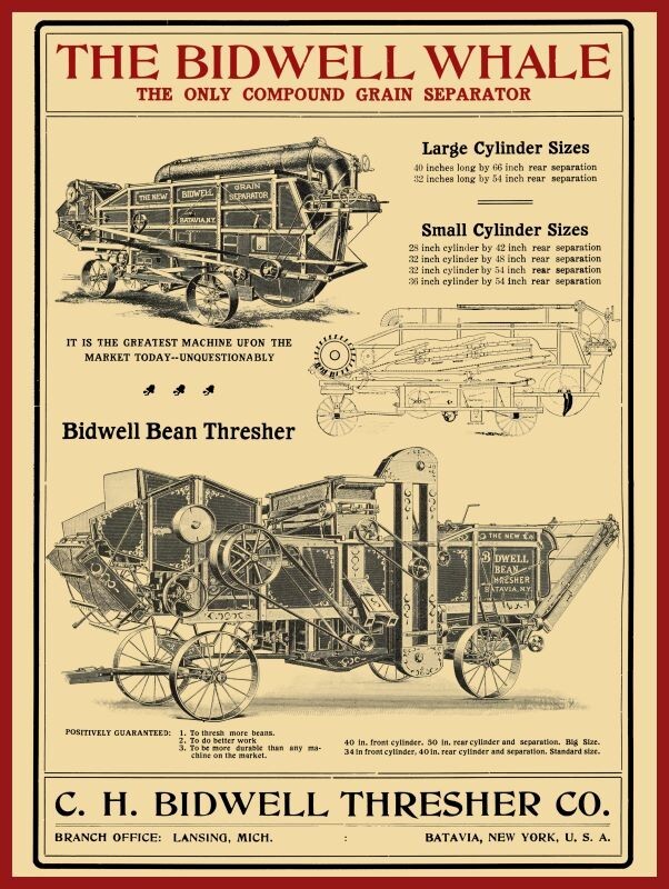 1907 Bidwell Whale Thresher, Batavia, New York NEW Sign 24×30&Prime; USA Steel XL Size