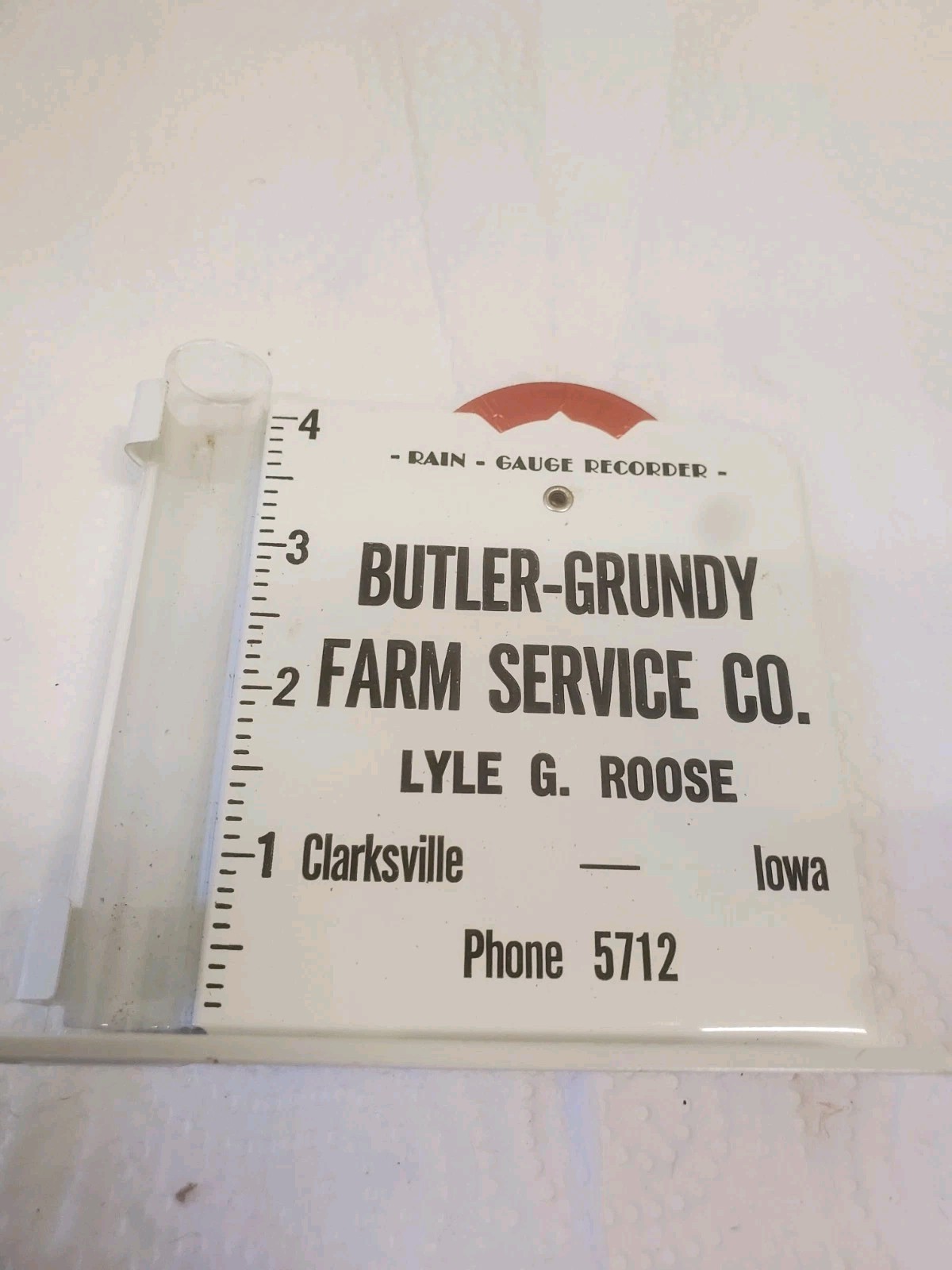 Metal Rain Guage Butler Grundy Farm Service Clarksville Iowa Lyle G Roose County