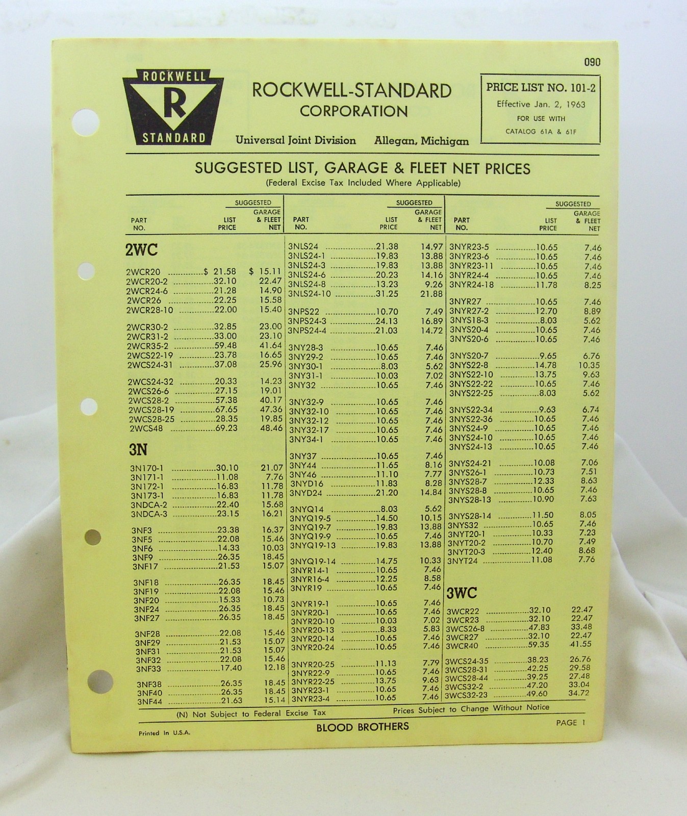 Rockwell-Standard Universal Joints Catalog & Price Lists! – Ca 1963! NO RESERVE!