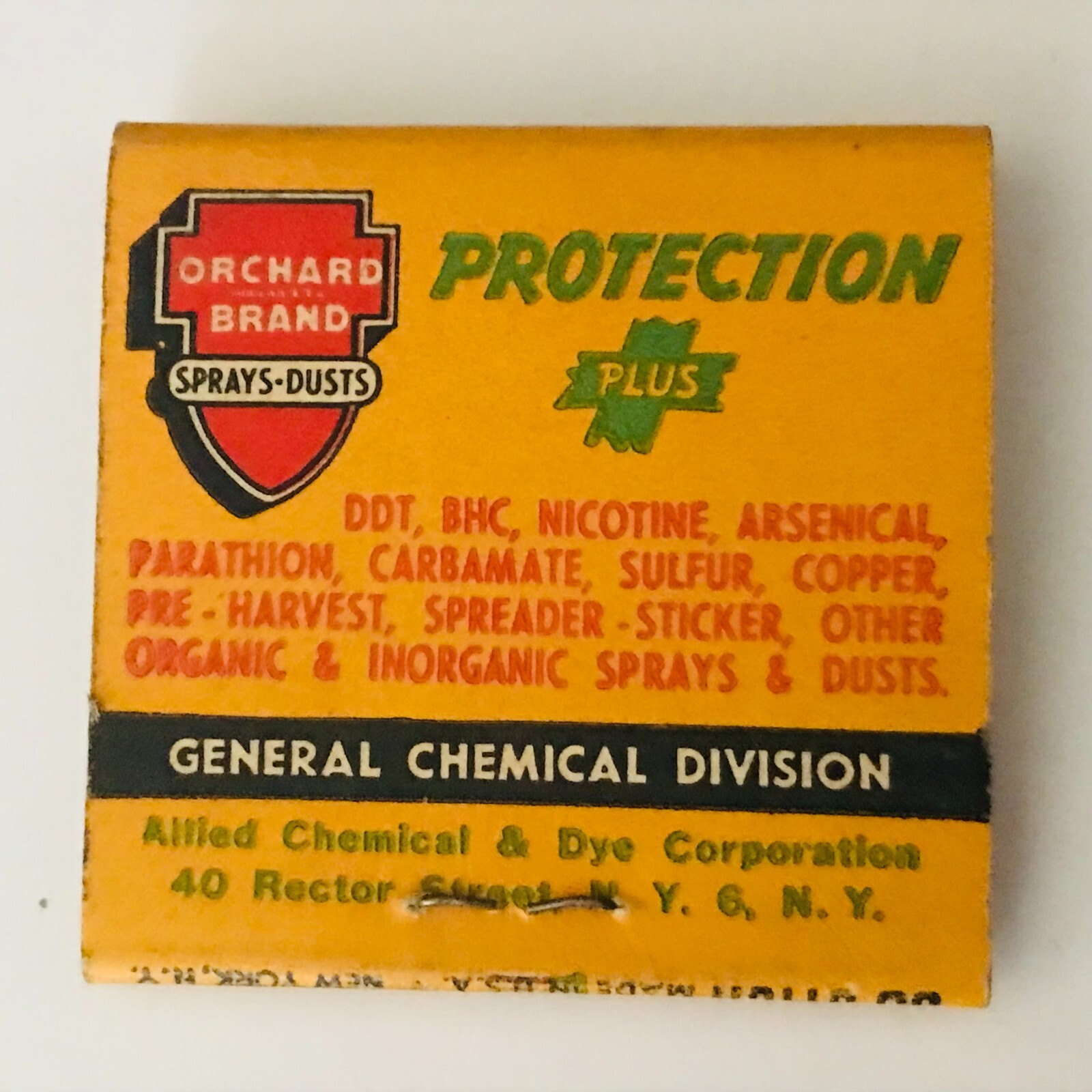 Vintage General Chemical Division Orchard Brand Sprays Matchbook Agriculture USA
