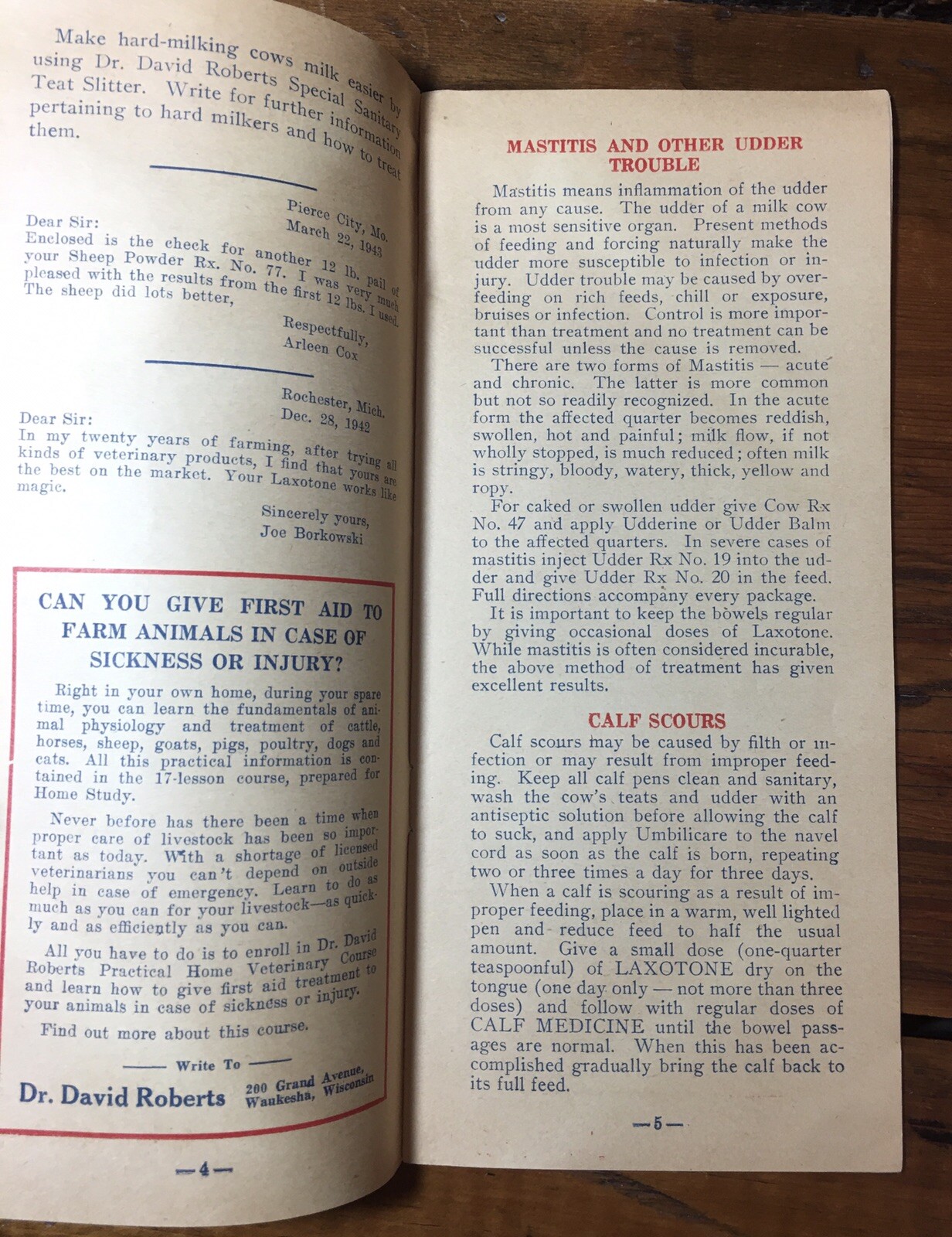 The Cattle Specialist (1943) Ag Pamphlet, David Roberts Vet Co