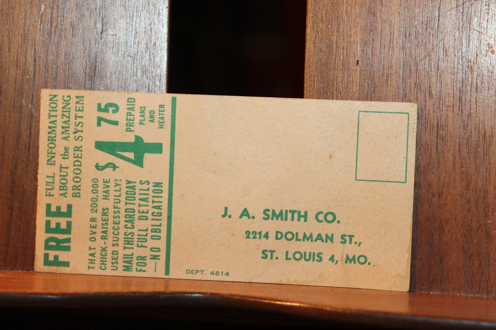 Vintage 1950&rsquo;s Smith Chicken Brooder Advertisement Card Chicks Farming