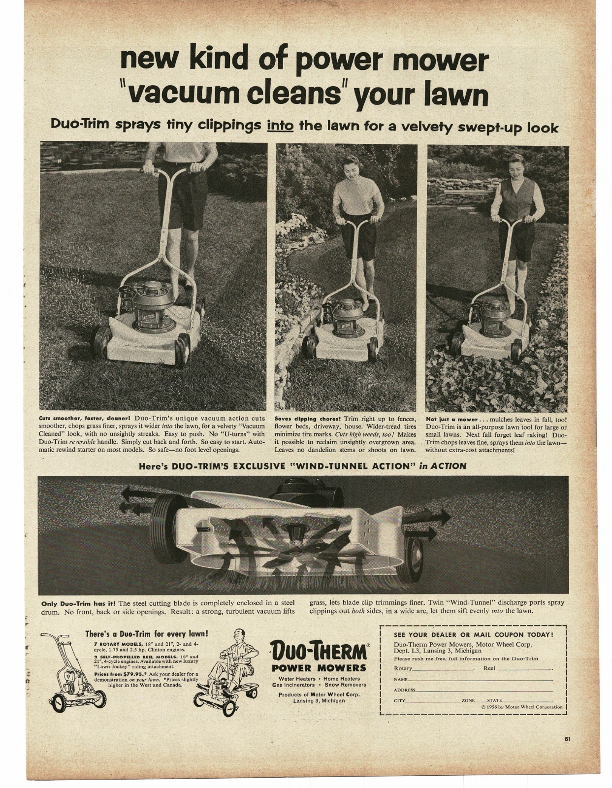 1956 Duo-Therm Power Lawn Mower Mulcher Print Ad