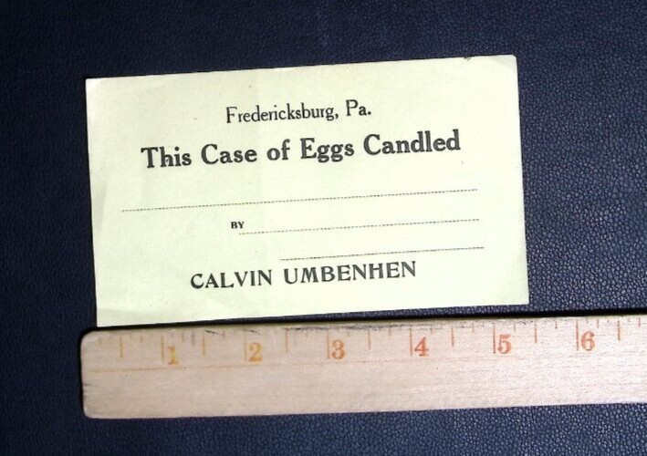 Vintage Egg Candling Label – Calvin Umbenhen, Fredericksburg PA 1940s Farm