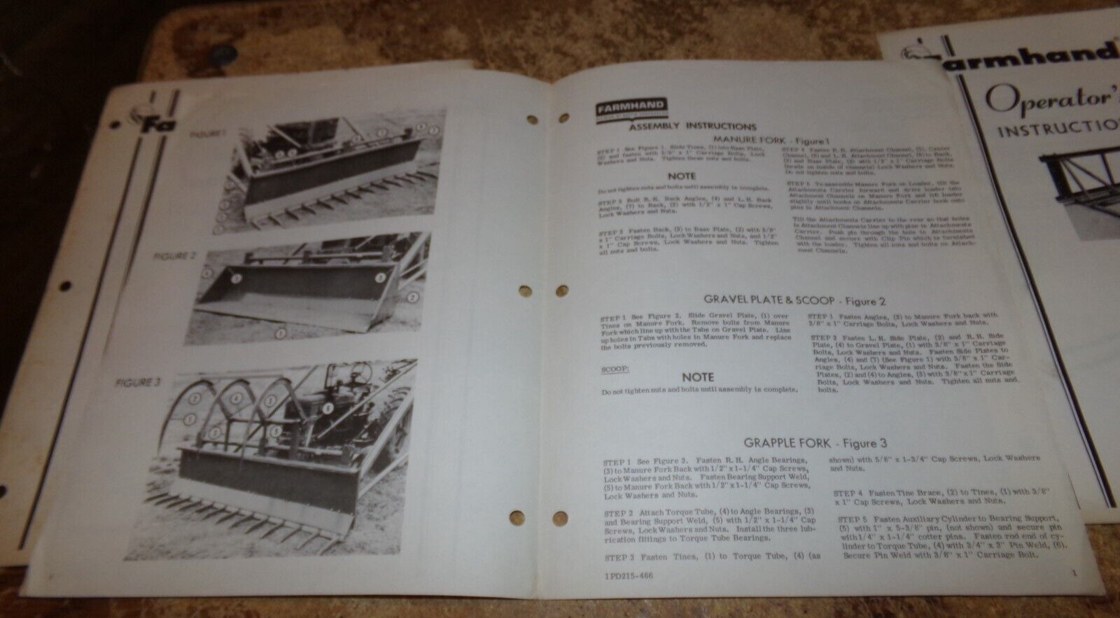 3-lot 1966 farmhand loader attachments operators manuals good used