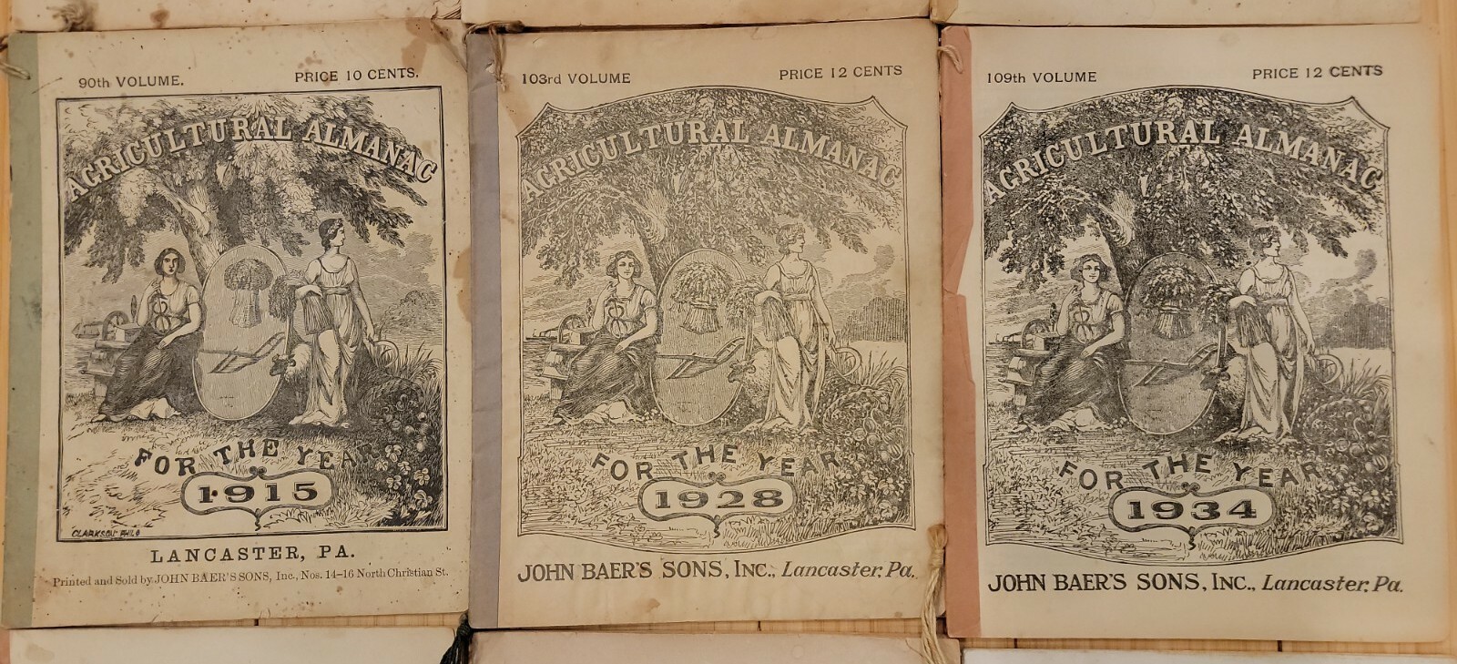 9 Vintage 1900s John Baer&rsquo;s Agricultural Almanac Lancaster, PA Antique Farmers