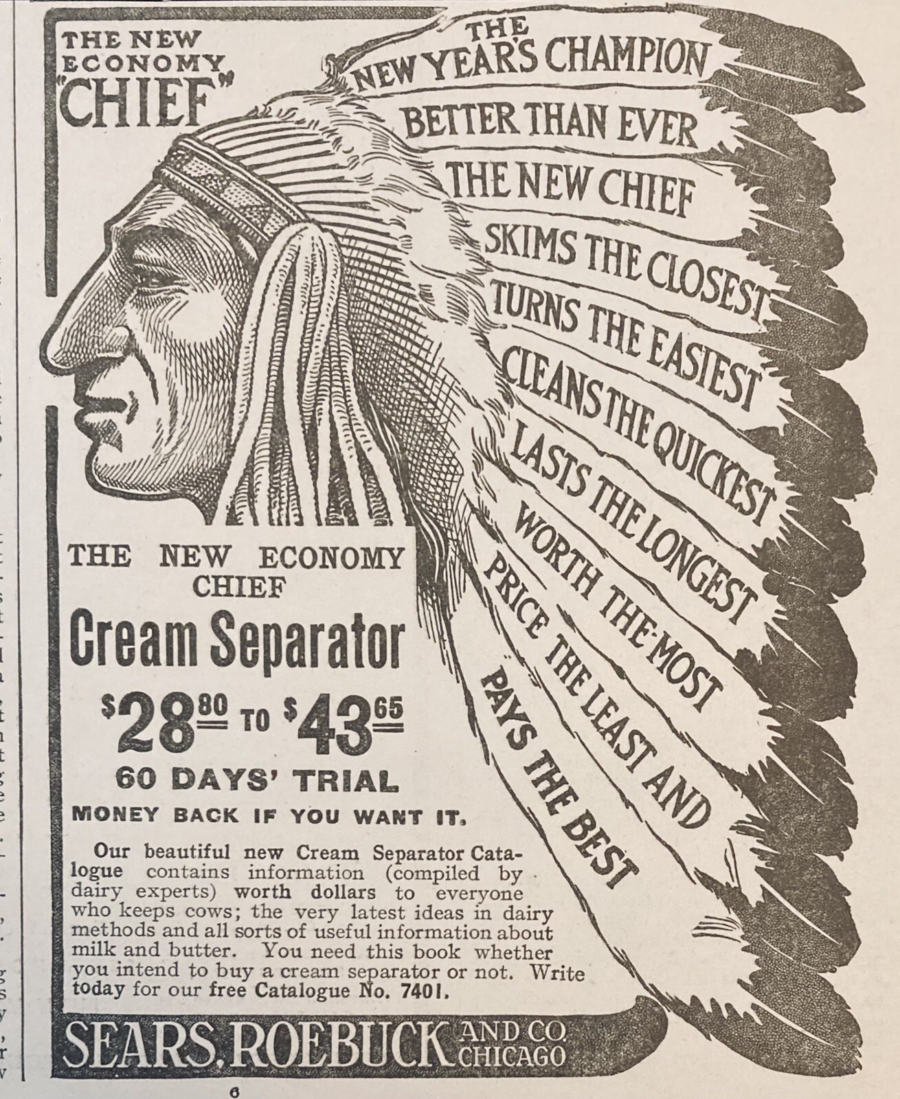 1909 AD.(XH16)~SEARS, ROEBUCK CO. NEW ECONOMY CHIEF CREAM SEPARATOR