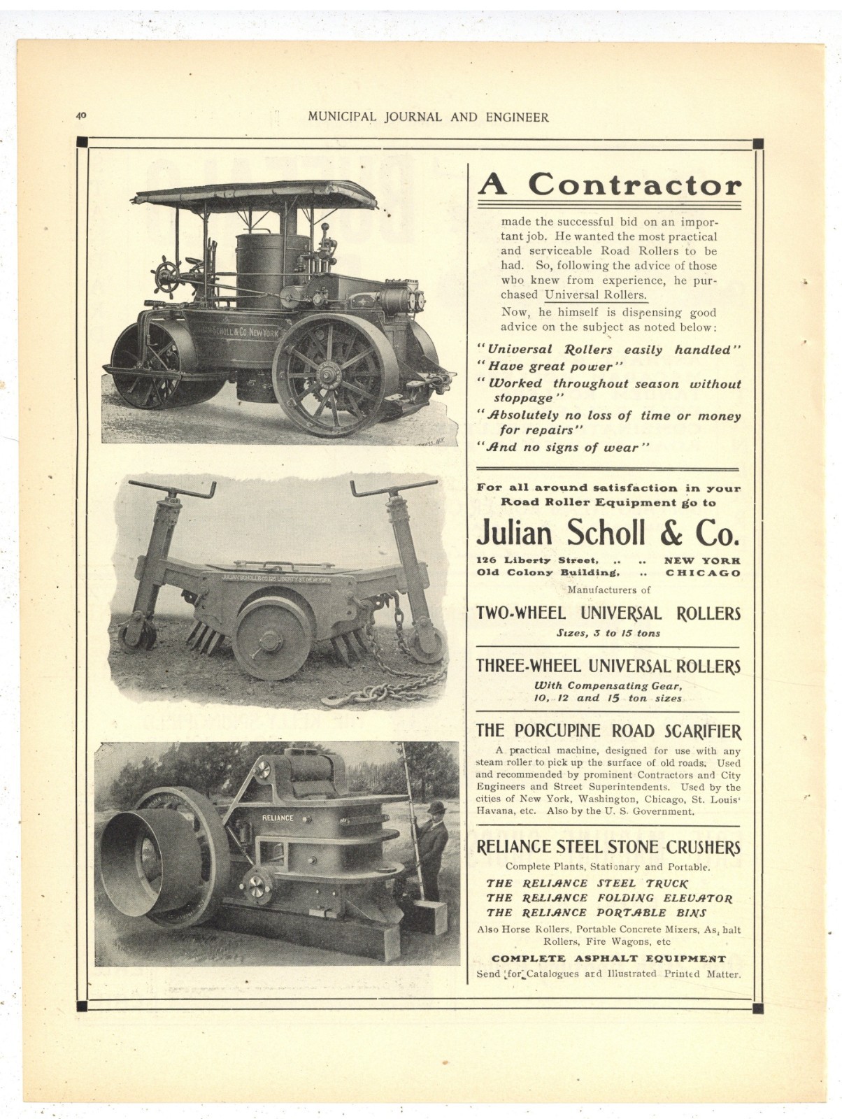 1905 Steam Roller Ads F&B of Pg: Buffalo Pitts, Scholl, Springfield, Erie COOL!
