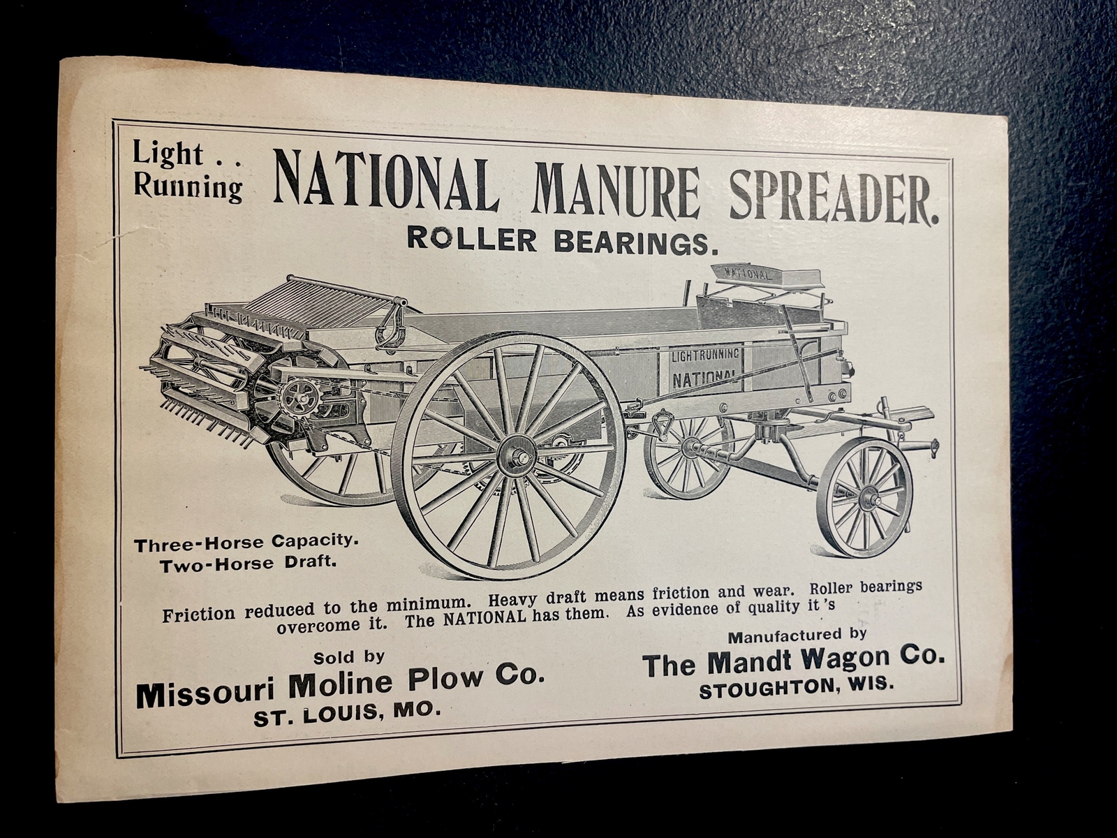 ORIGINAL 1907 National Manure Spreader Farm Advertising -Missouri Moline Plow