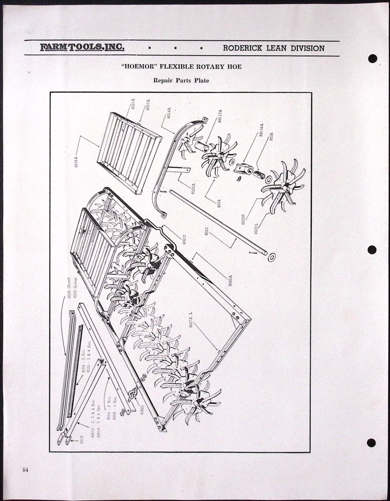 1954 Roderick Lean Hoemor Tractor Rotary Hoe Brochure Farm Tools Inc Mansfield