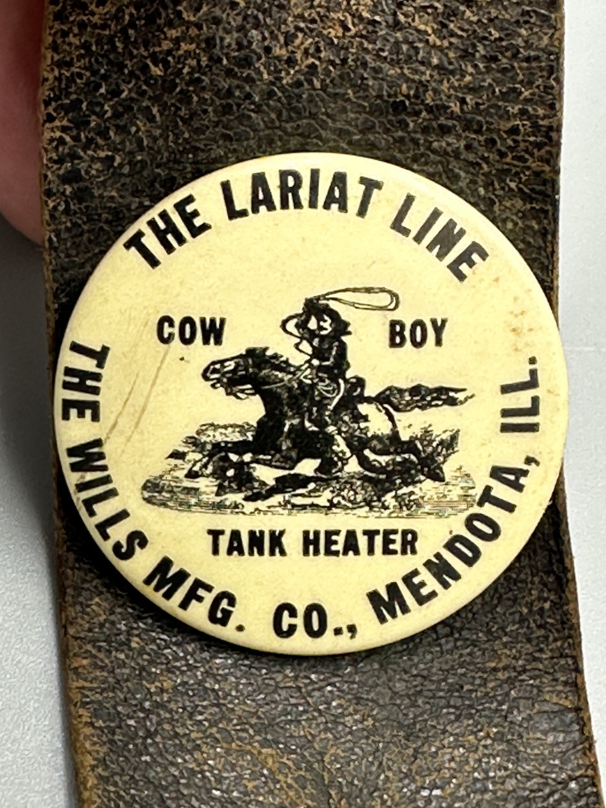 1910s Wills Lariat Line Cowboy Livestock Tank Heater Mendota IL Watch Fob Antque