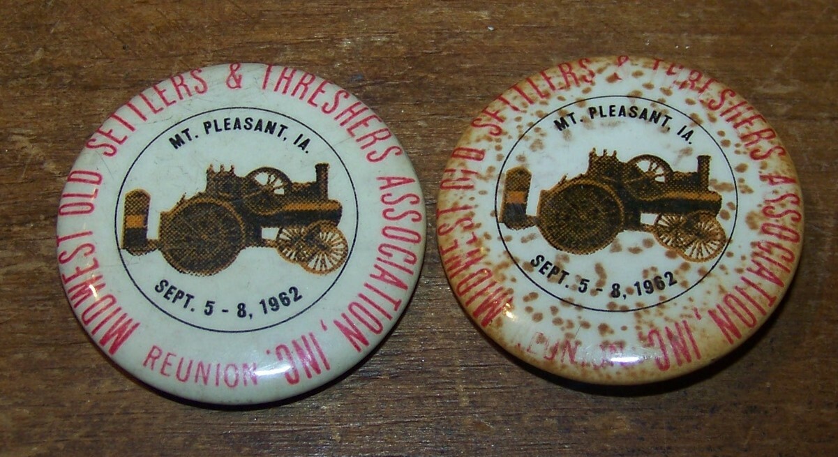 LOT 2 1962 MT PLEASANT IA MIDWEST THRESHER STEAM ENGINE ASSN BADGE PINBACK