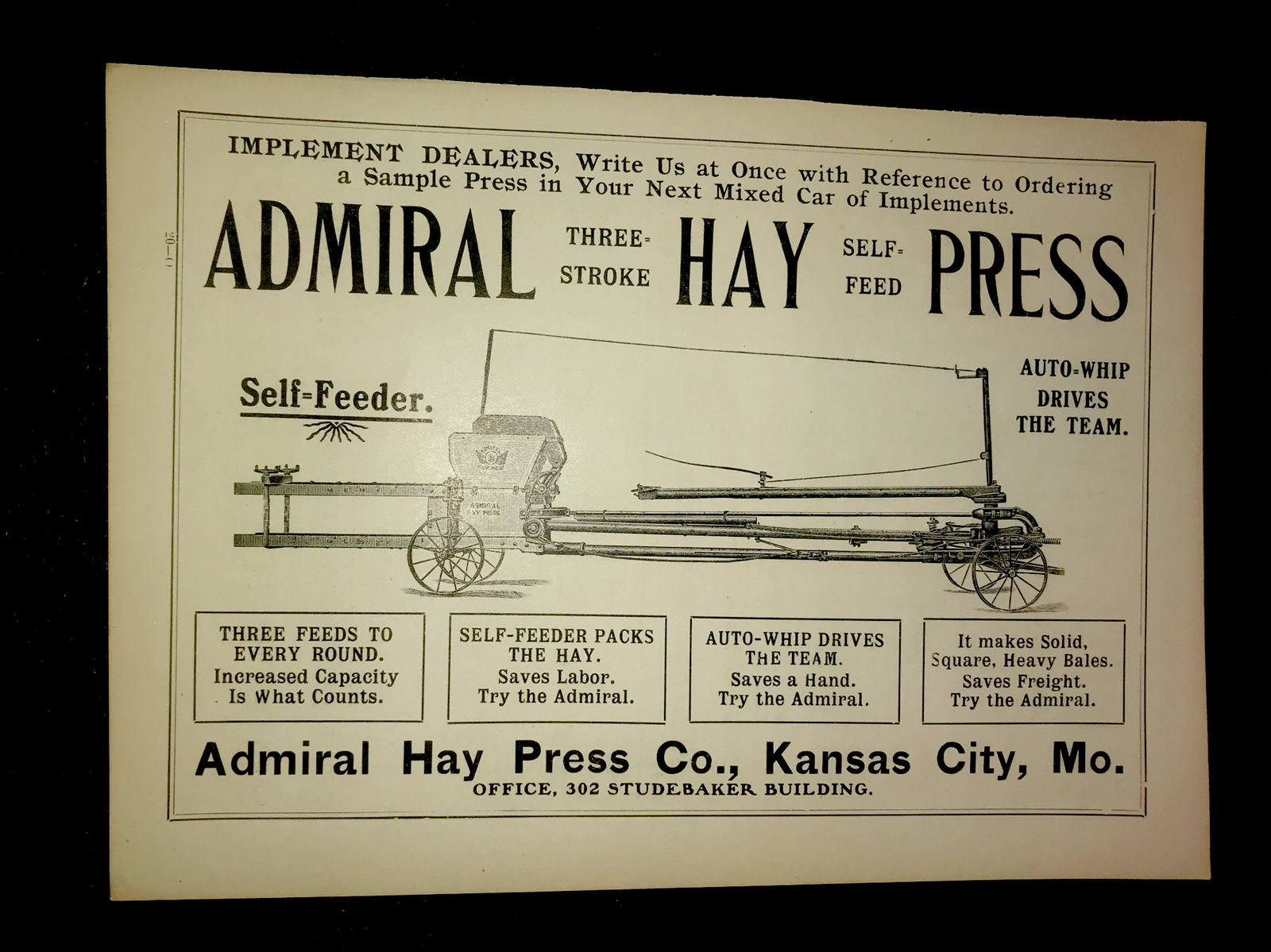 1905 Eclipse – O.K. – Admiral Hay Press Farm Advertising – Kansas City Missouri