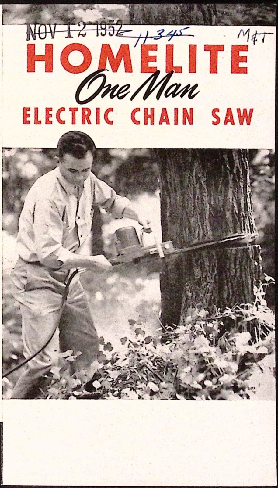 1952 Homelite One Man Chain Saw Brochure Homelite Corp Geneva NY