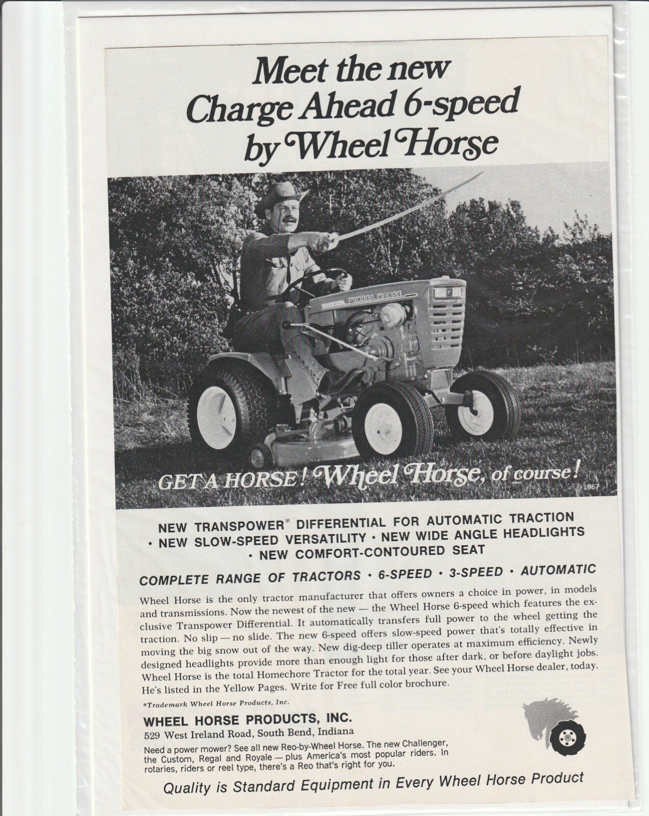 Original 1967 Wheel Horse Lawn Tractor Magazine Ad « Get a Horse »