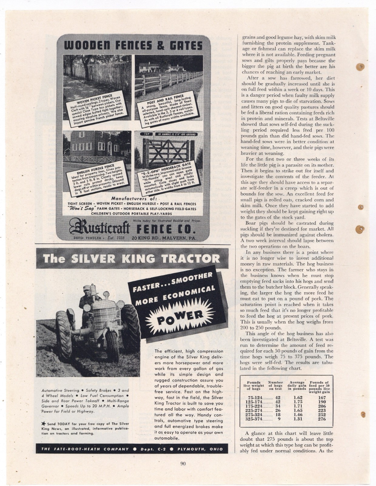 1949 Fate Root Heath Co of Plymouth, OhiO Ad: Silver King Tractor – Economy PWR