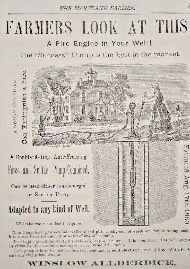 Baltimore Vintage Print Ad Winslow Allderdice Firefighting Pump Equipment 1881