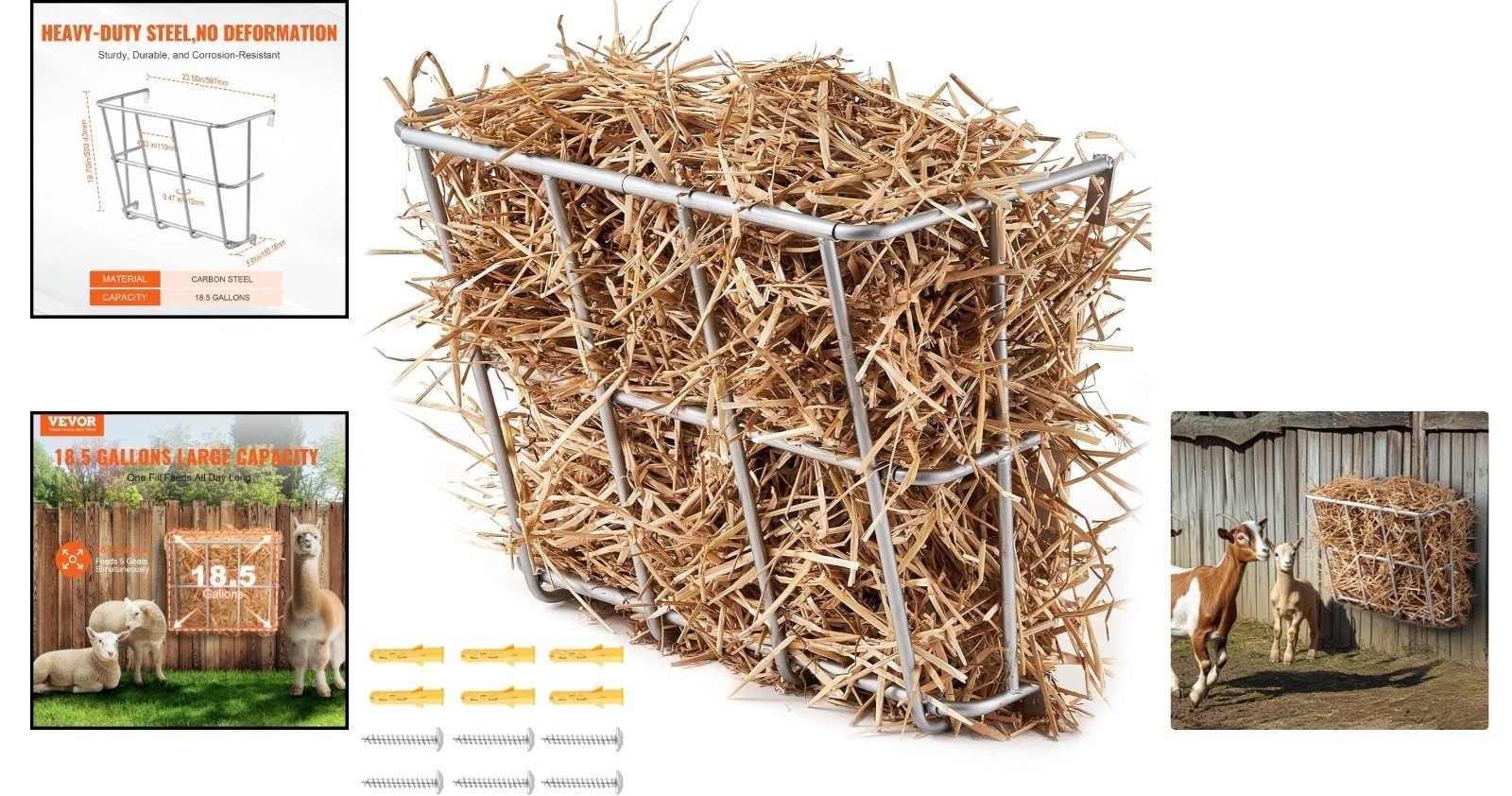 Space-Saving 18.5 Gallon Hay Feeder Rack for Multiple Outdoor Livestock Feeding