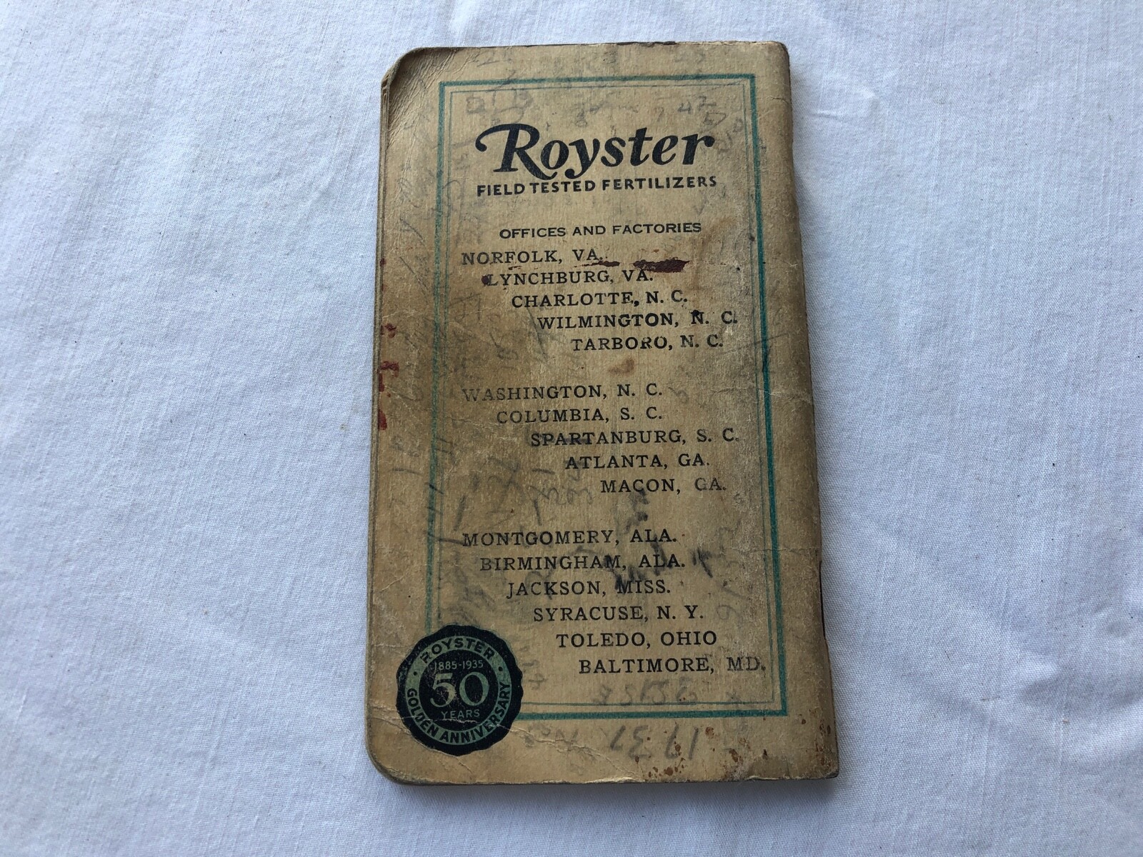 Vintage 1935 FS ROYSTER GUANO FERTILIZERS Notebook Canton Oh Handwritten Toledo
