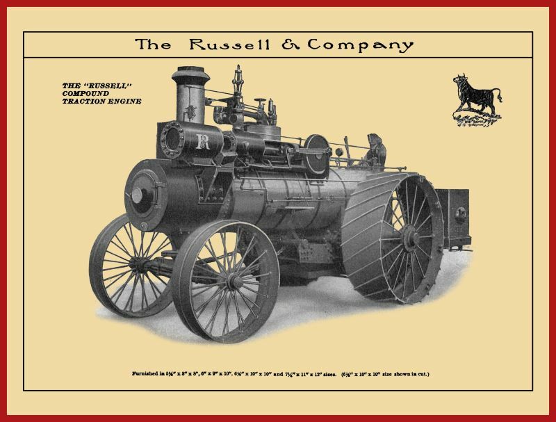 1908 Russell Compound Steam Traction Engine NEW Metal Sign: Massillon, OhiO