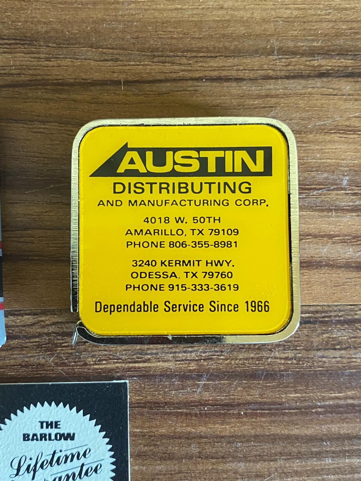 Vtg Barlow Tape Measure Austin Texas Distributing & Manufacturing Dependable Ser