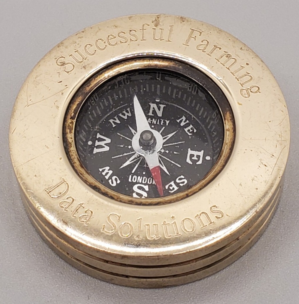VTG Successful Farming Data Solutions Paperweight Compass Ag Advertising Brass