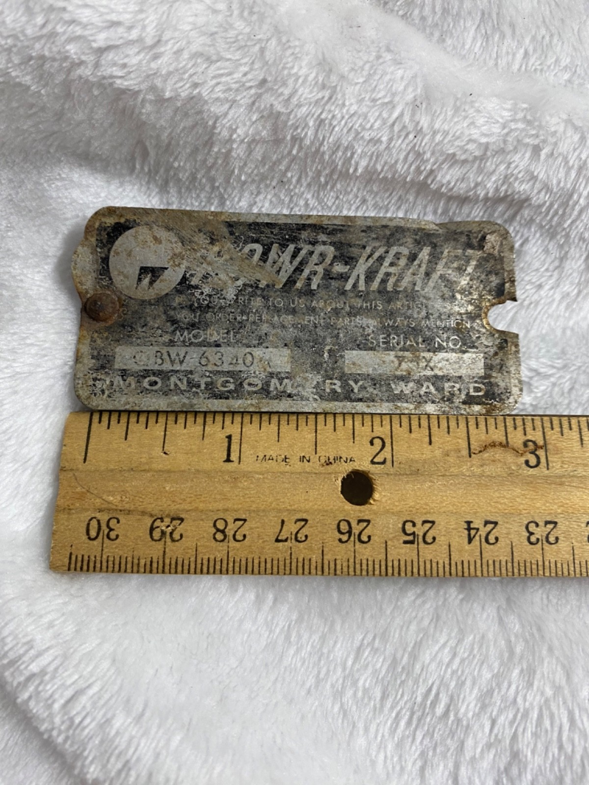 Vintage Powr-Kraft 3&Prime; x 1.5&Prime; Metal Tag (one rivet)