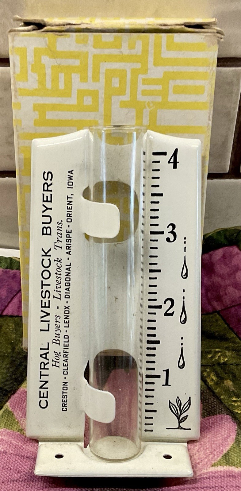 Vtg RAIN GAUGE CENTRAL LIVESTOCK Creston, Lenox, Clearfield, Orient, Others IA.