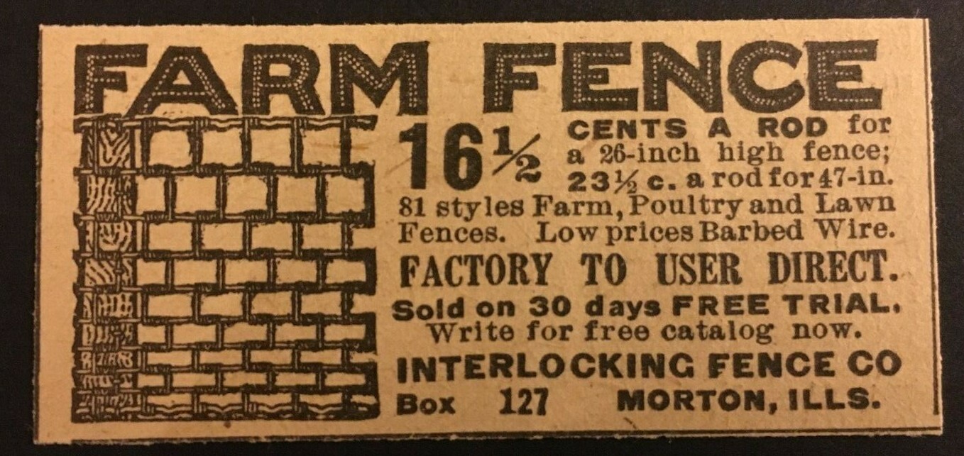 Vintage Interlocking Fence Co. Newspaper / Magazine Ad – Morton Buildings
