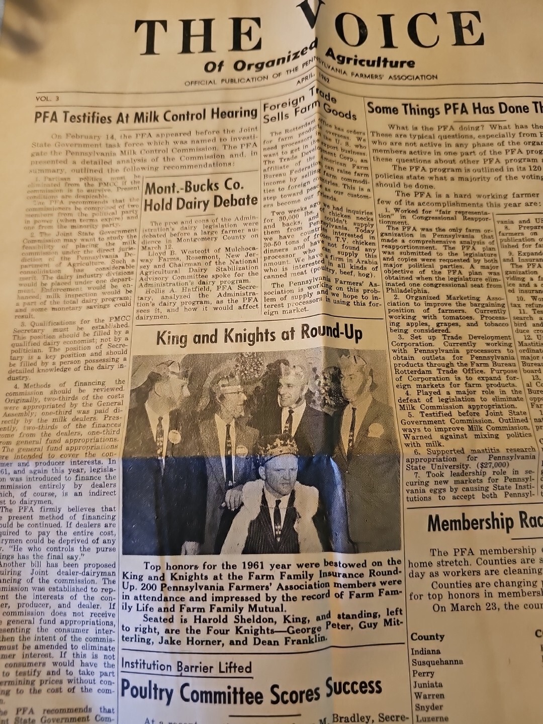 The Voice Of Organized Agriculture Newspaper April 1962. Pennsylvania Farmers