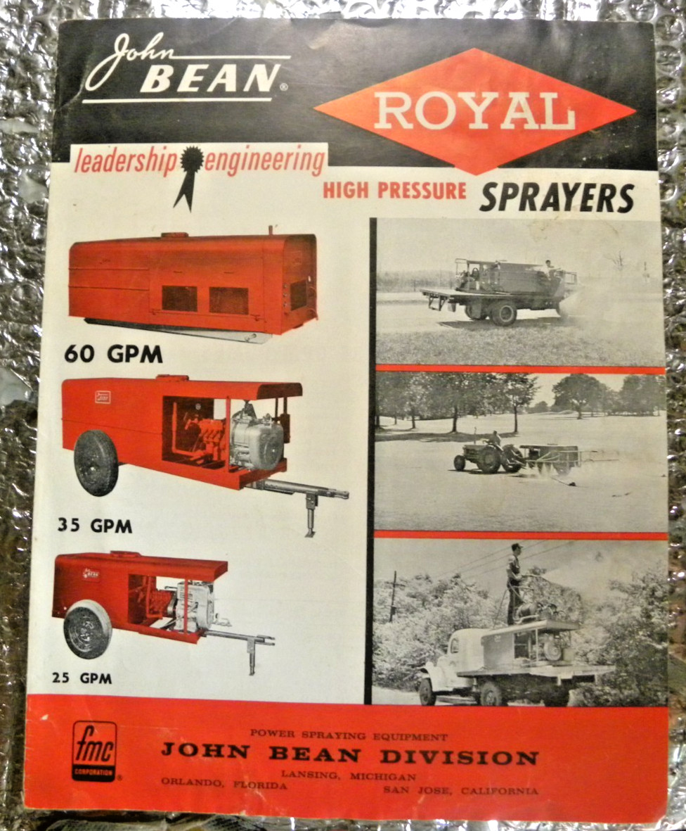 Vintage John Bean Brochure 8 pages Royal High Pressure Sprayers 60 GPM 35 GPM 23