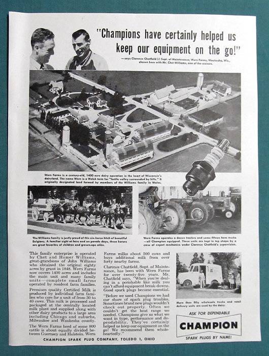 Original 1954 Champion Photo Endorsed Ad by Chet Williams of Waukesha Wisconsin