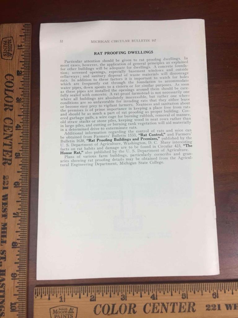 Vintage 1939 MSU Michigan State College Controlling Rats and House Mice 32 pages