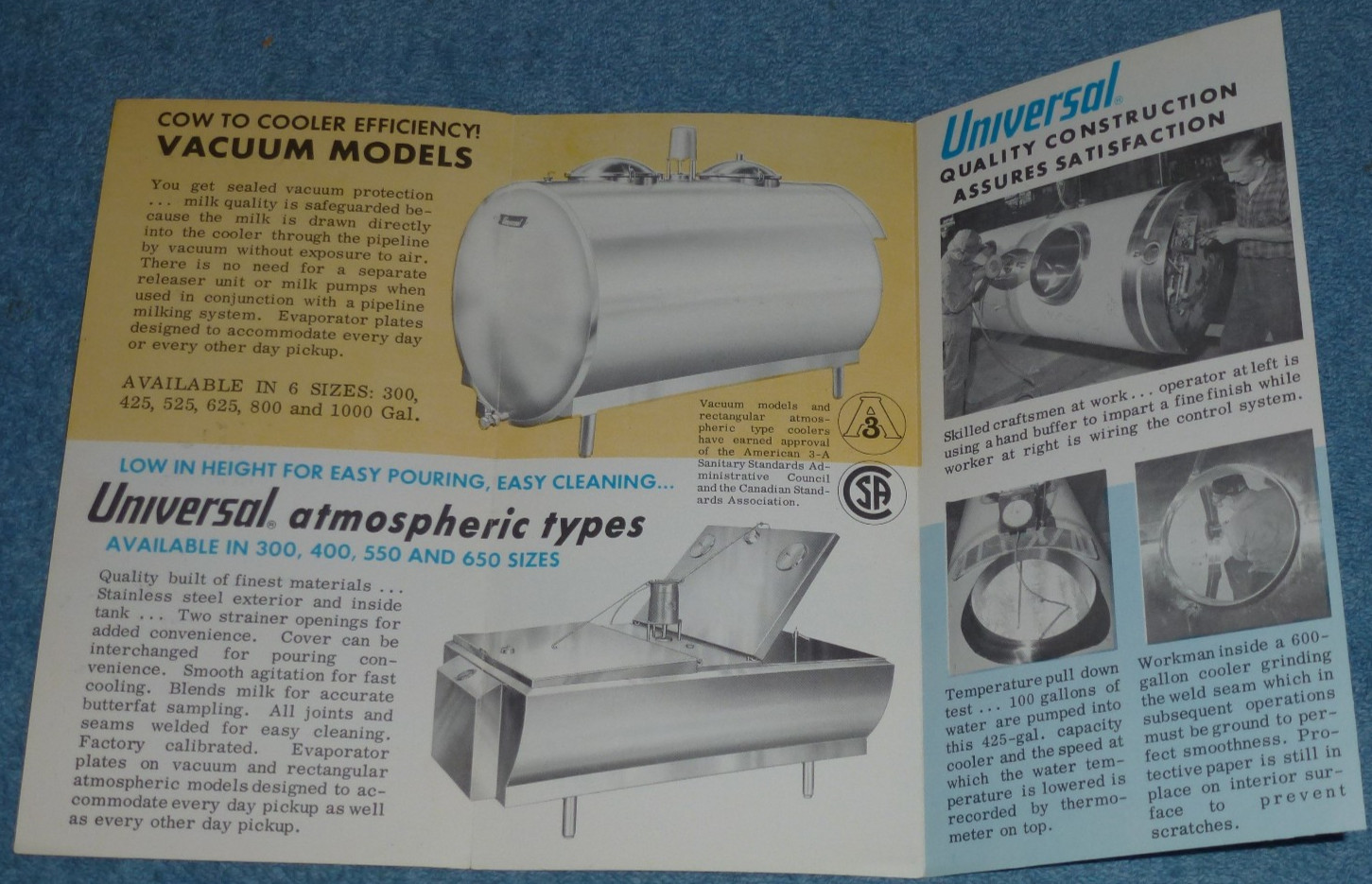 1965 Universal Bulk Milk Coolers Vacuum Atmospheric Types Advertising Brochure