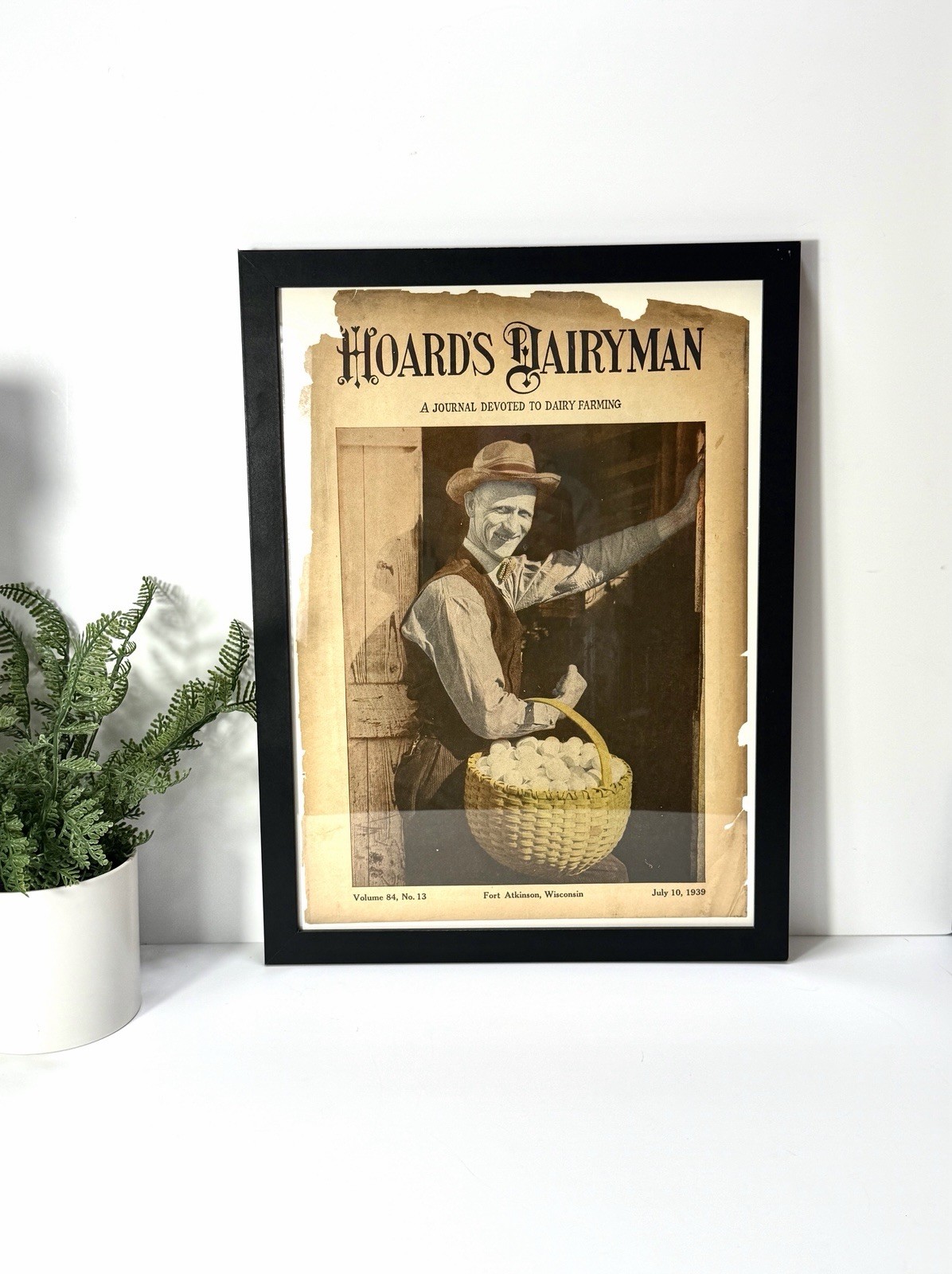 Rare 1939 Hoards Dairyman Magazine Framed Cover • Egg Farmer • Farmhouse Decor