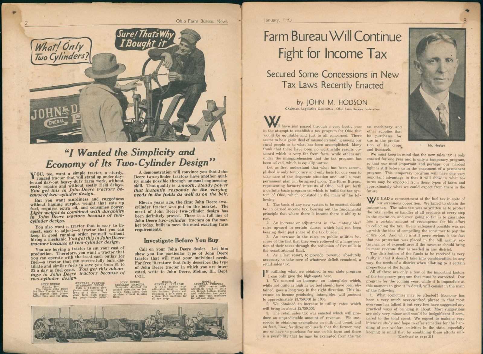 1935 Ohio Farm Bureau Magazine January Issue Farm Politics Tractor Advertising