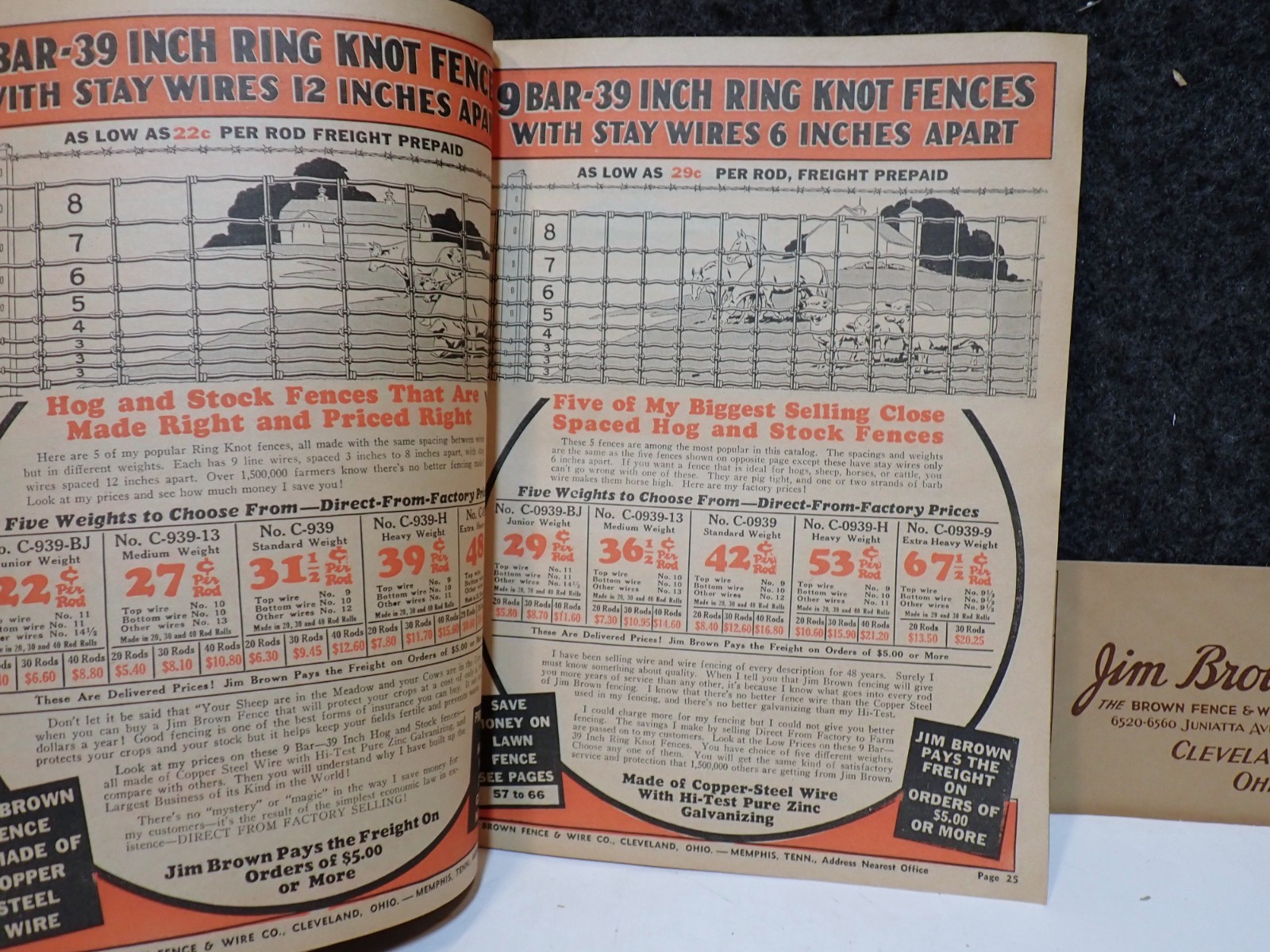1937 JIM BROWN&rsquo;S FENCE & BARB WIRE PAINT HORSE HARNESS STOVE FARMING CATALOG