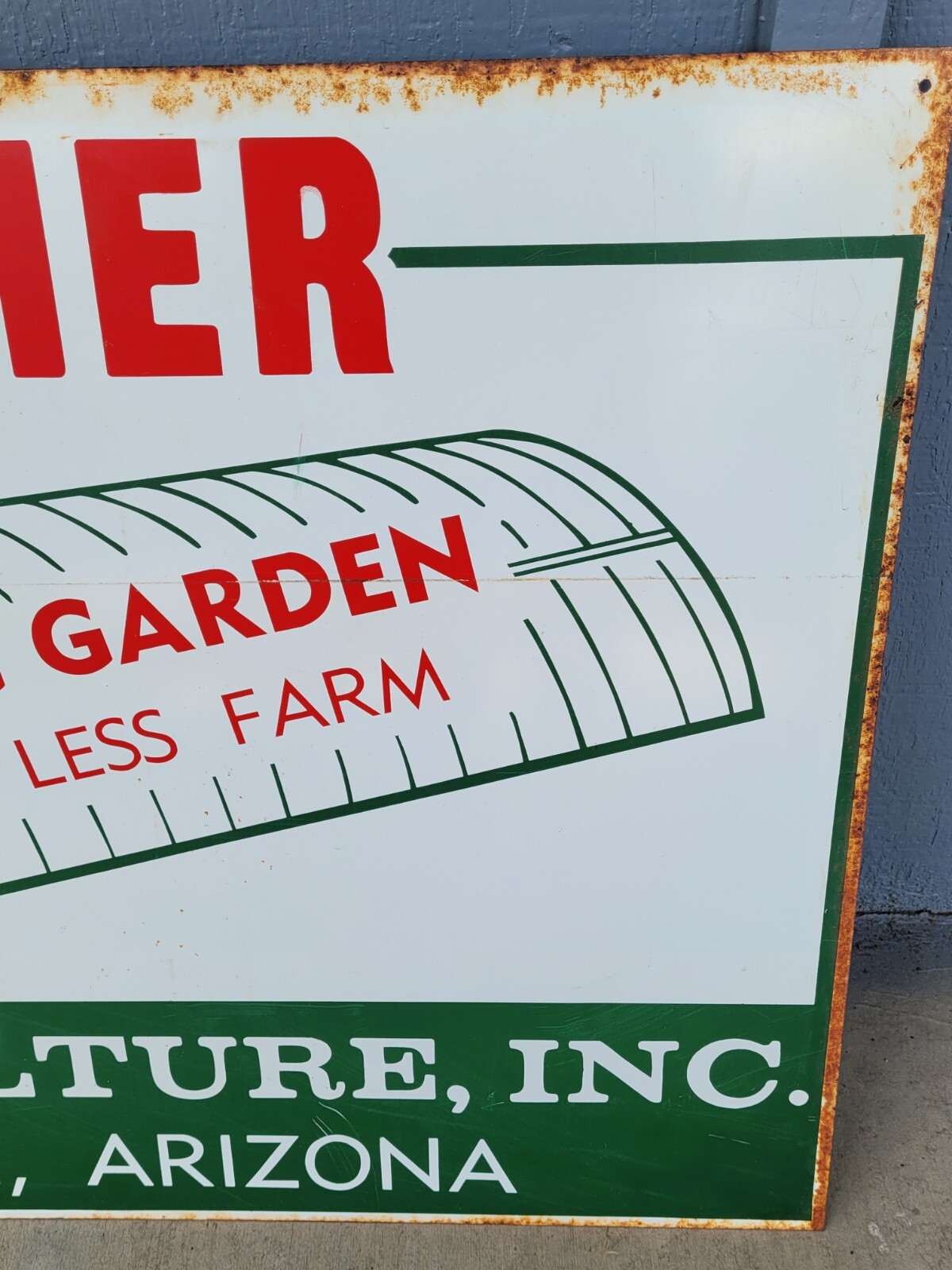 Vtg Metal Agriculture Sign Magic Garden Soil-less Farm Hydroculture Glendale AZ