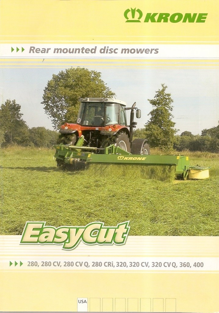 Farm Implement Brochure – Krone – 280 et al – Rear Disc Mowers (FB374)