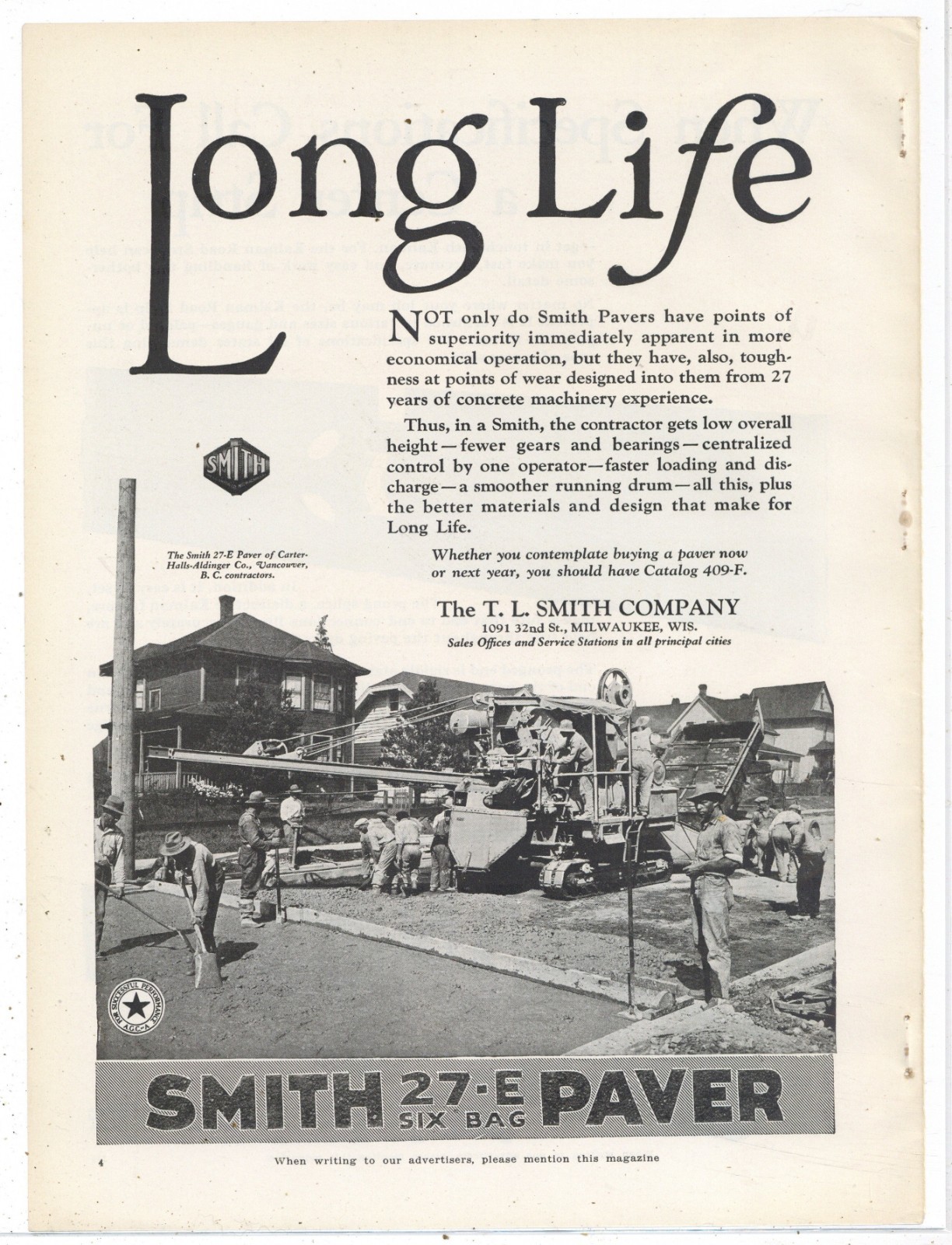 1927 T.L. Smith Paver of Milwaukee Ad: Vancouver British Columbia Street Scene