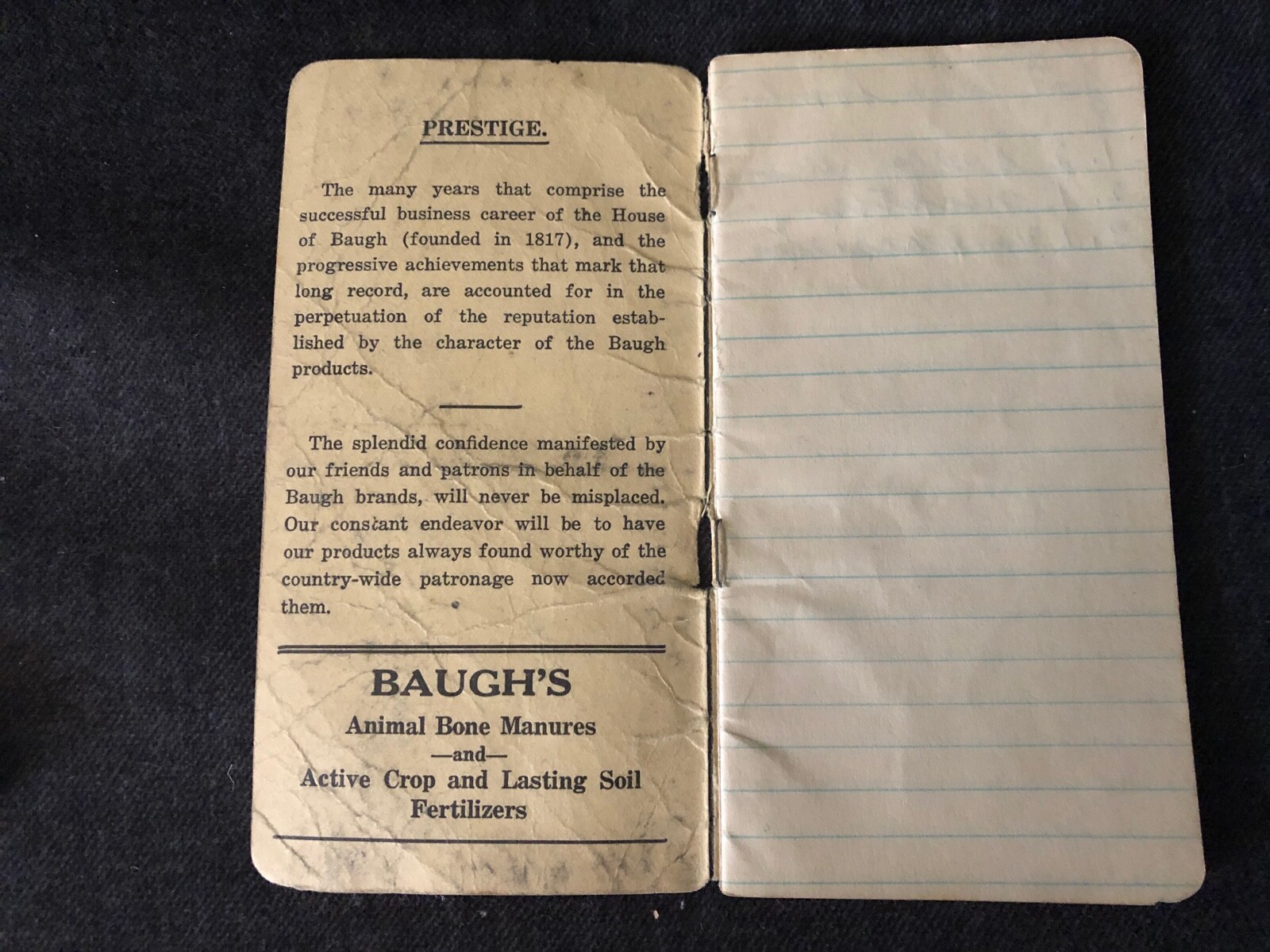 Vintage BAUGH & SONS Company of Ohio Vest Pocket Notebook Canton Bone Manures
