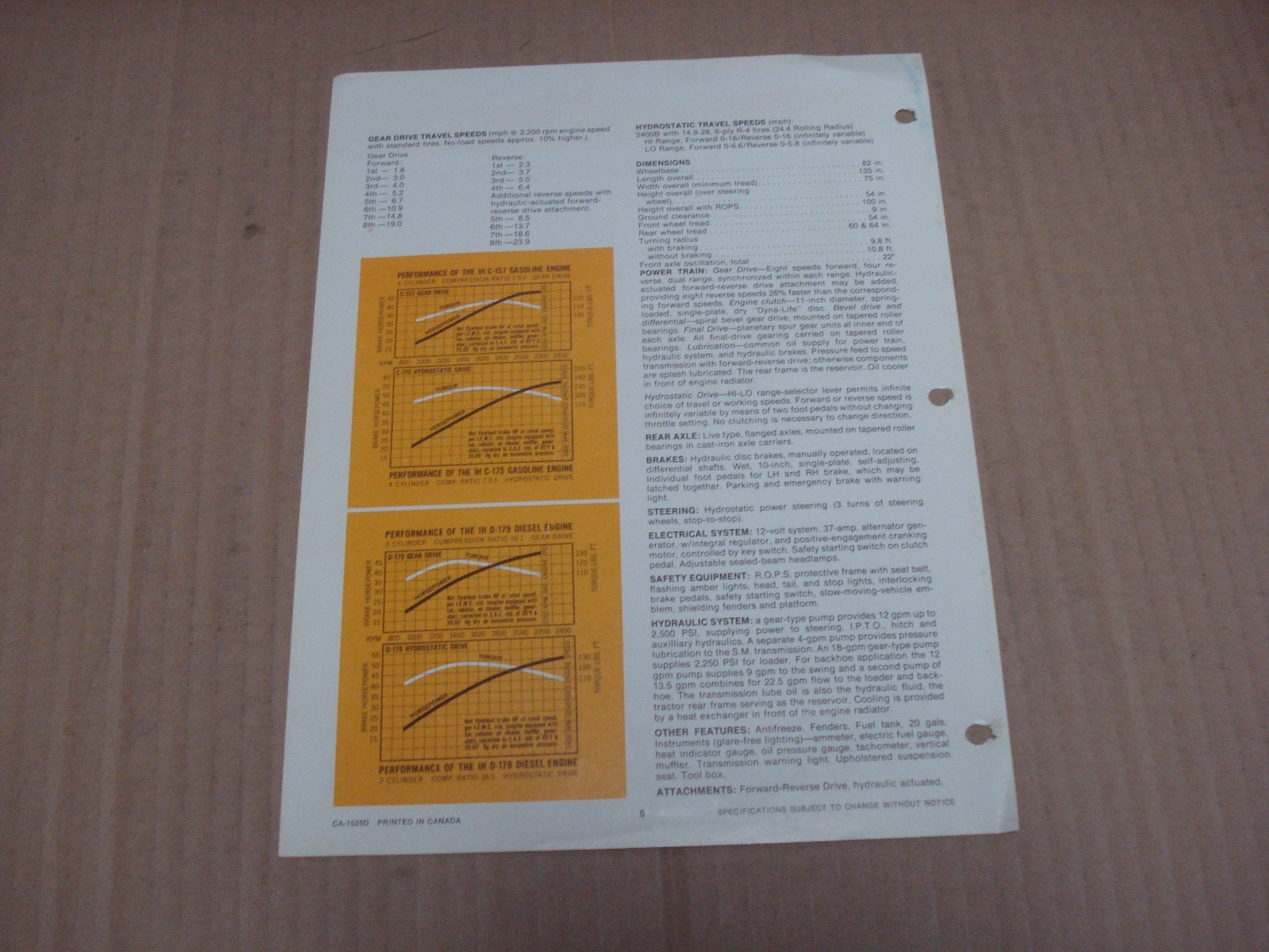 International 2400B Loader/Backhoe Tractor Specifications Brochure