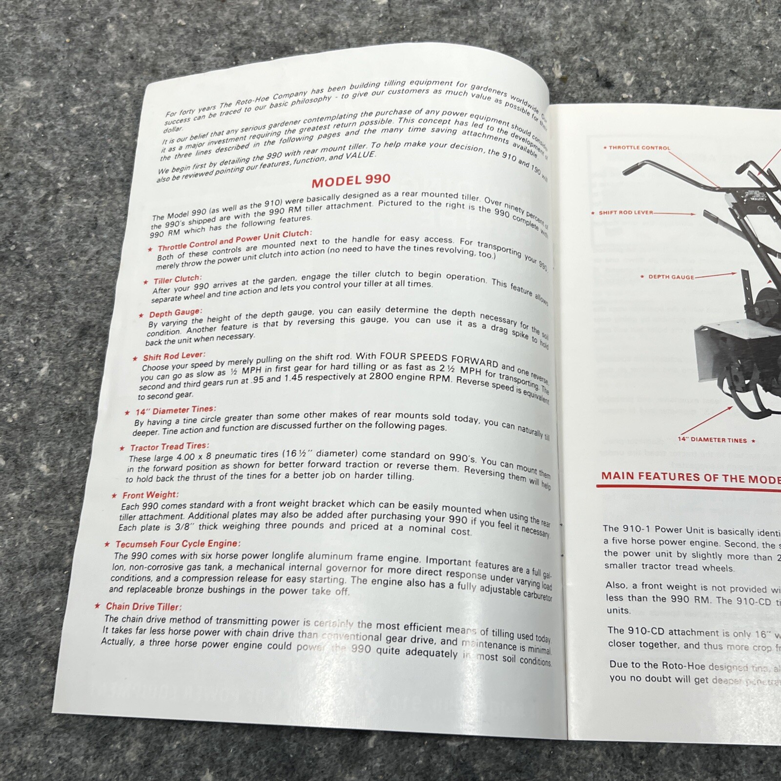 Roto-Hoe 910 990 190 Walk-Behind Tiller Snow Garden Tractor Color Sales Brochure