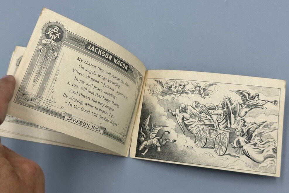 1880s Covered JACKSON WAGON Michigan ANGELS Farm Advertising Trade Card Book