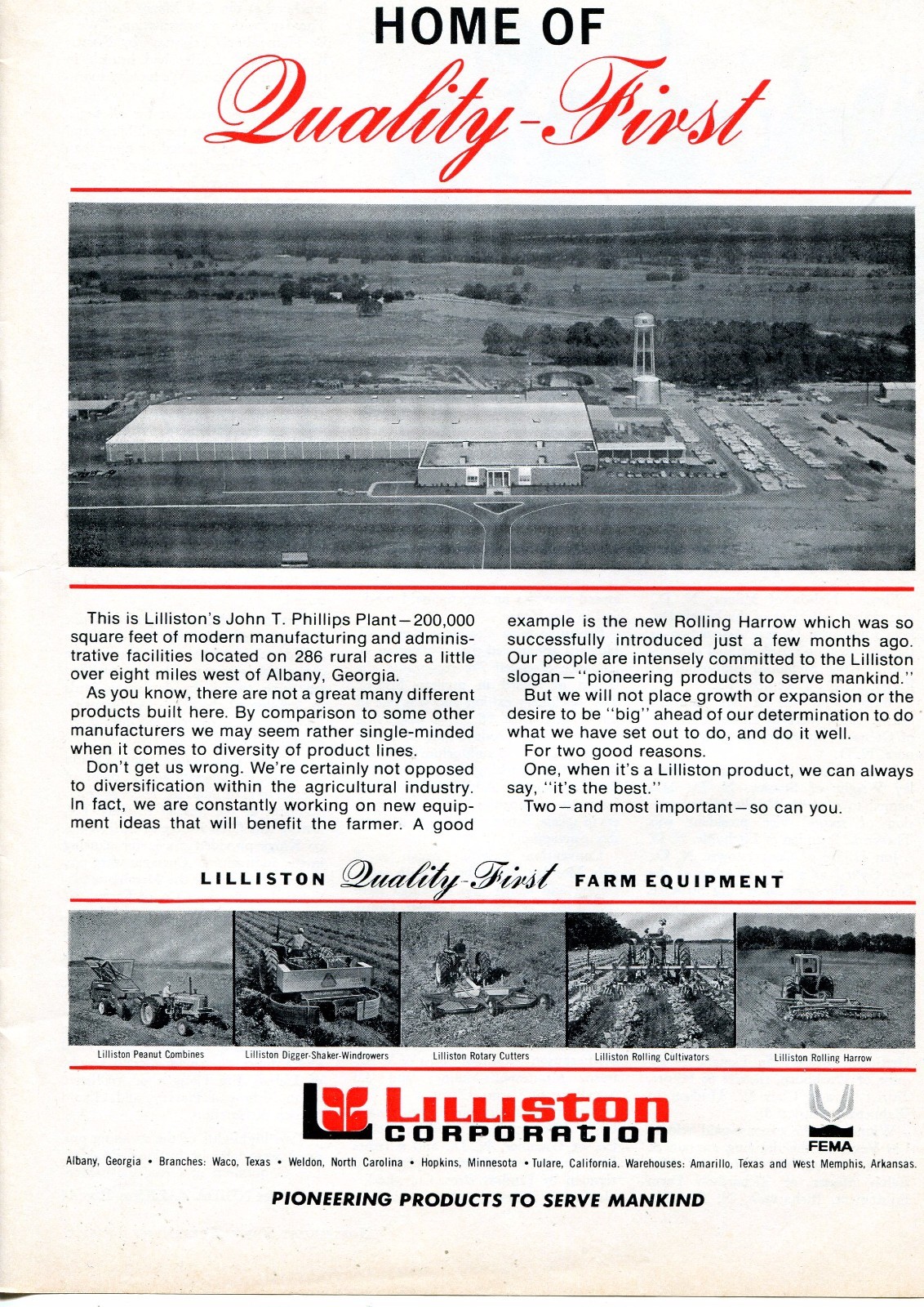 1969 Print Ad of Lilliston Corp John T Phillips Plant Tractor Combine Factory