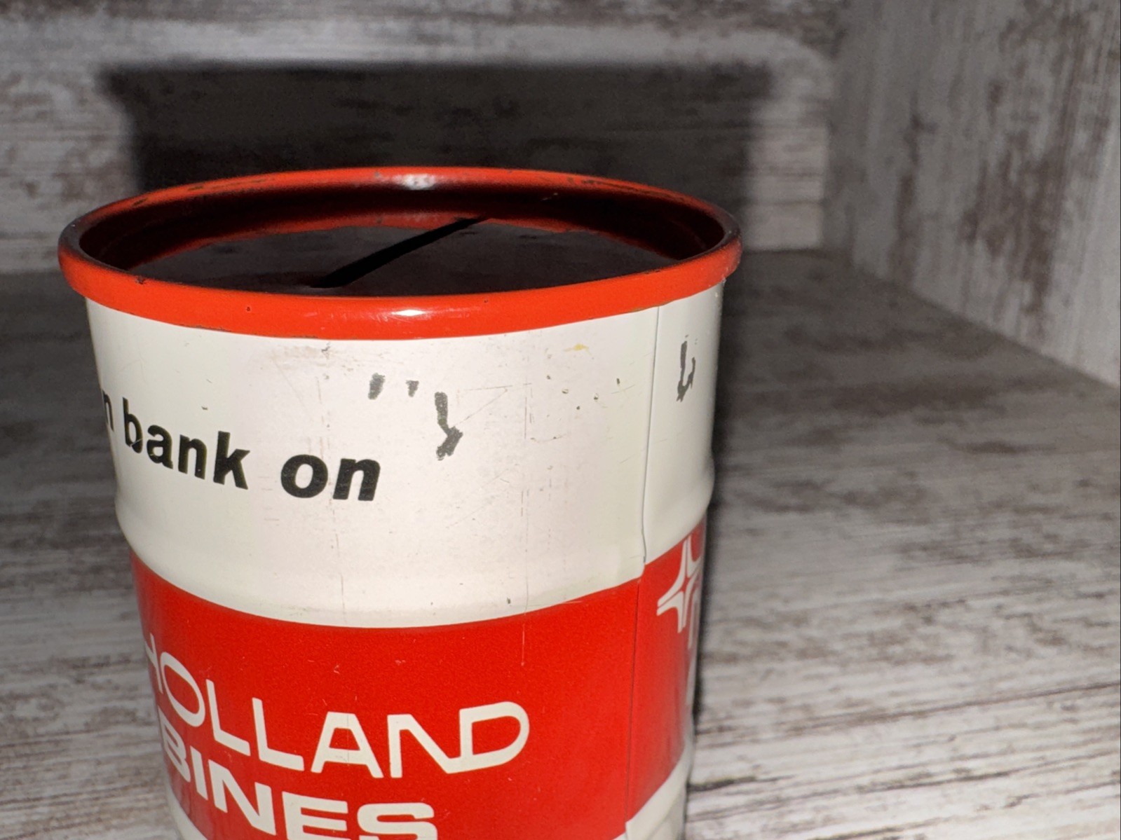 Vintage New Holland Combines 55 Gallon Drum Coin Bank Advertisement
