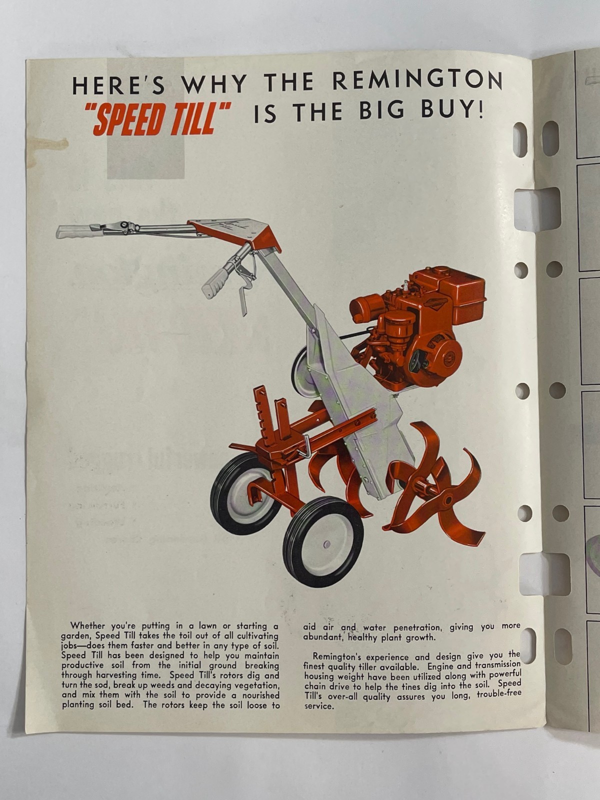 Original 1960s Remington Speed Till Rototiller Dealer Sales Brochure